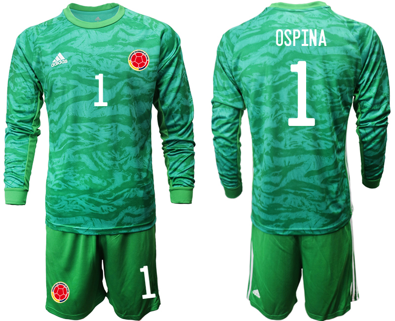Men 2020-2021 Season National team Colombia goalkeeper Long sleeve green #1 Soccer Jersey2